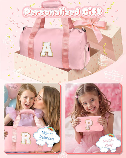 Gifts for Daughter-Girl Gym Bag with Shoe Compartment, Kid Personalized Weekender Ballet Bags, Initial Travel Tote with Makeup Pouch, Gift for Granddaughter Sister Niece (Letter H)