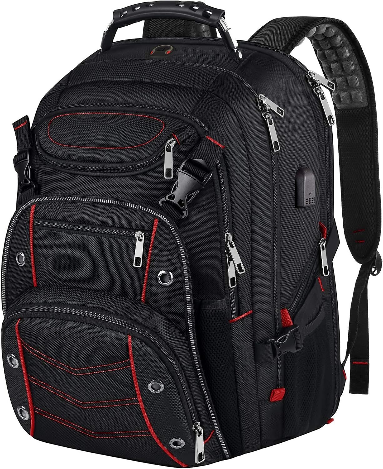 VECKUSON Large 18.4 Inch Laptop Backpack with USB Charger Port, TSA Friendly Flight Approved and RFID Anti-Theft Pocket, Red