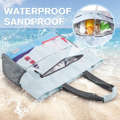 G4Free Beach Bag, Waterproof Sandproof Beach Tote Bag, Large Capacity Foldable for Women