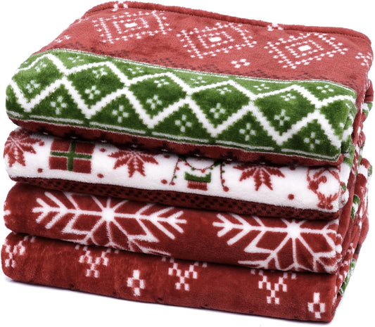 PHF Printed Fleece Blanket Queen Size, No Shed No Pilling Ultra Soft Plush Cozy Xmas Prints Theme Home Décor Flannel Blanket for Bed, Sofa, Couch and Gift, 90" x 90", Retro Christmas