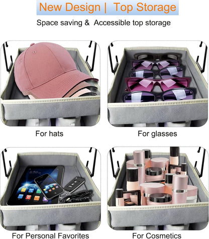 Large-Sized Hanging Shoe Organizer 10-Shelf, Sturdy Hanging Closet Organizer with 8 Side Pockets, Wider Hanging Shelves for Storage Shoes Clothes Jeans Shirts Toys, Grey