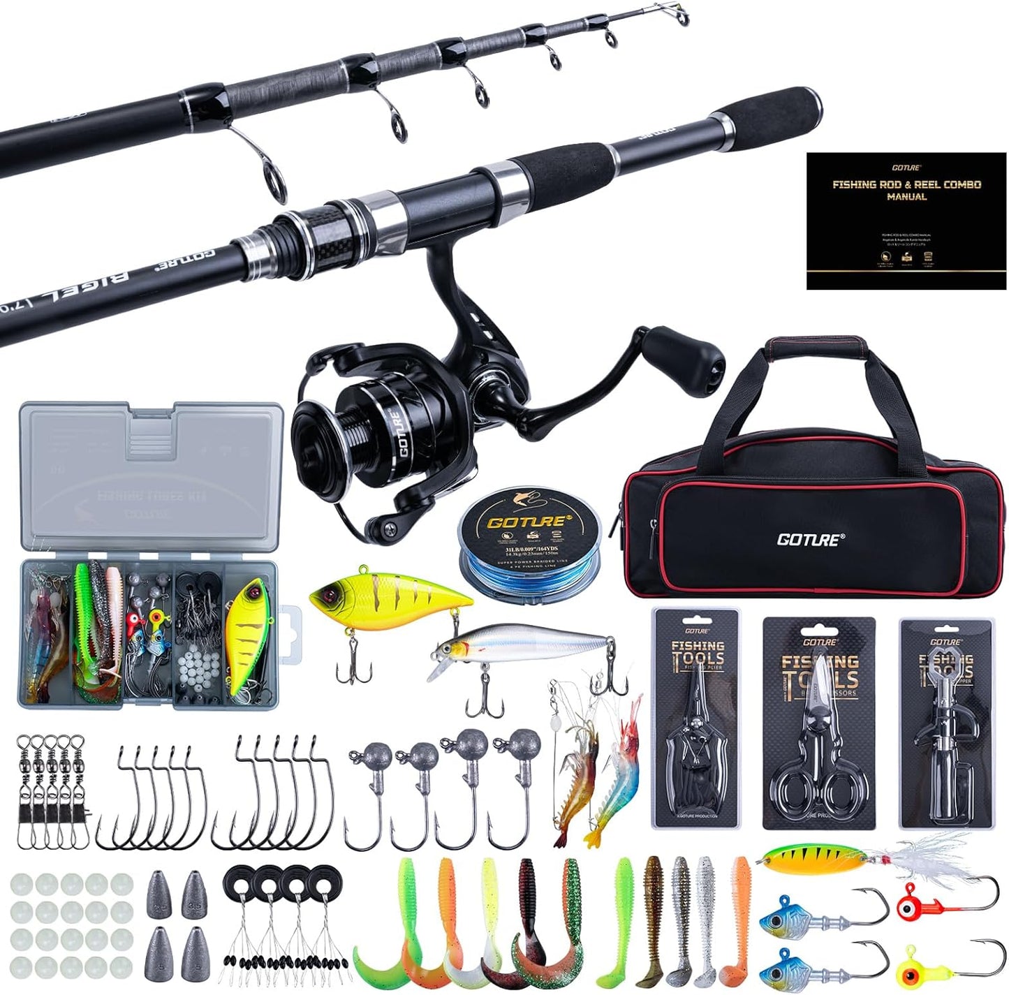Goture Fishing Rod and Reel Combo,Fishing Pole,Telescopic Fishing Rod Kit with Spinning Reel, Telescopic Fishing Pole with Carrier Bag for Freshwater Saltwater for Men Women