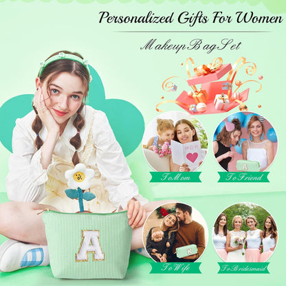 YOOLIFE Gifts for Girls Teen Girls - 2 Travel Makeup Bag | Initial Make Up Bag | Personalized Gifts for Women Friends | Skin Care Bag | Makeup Bag for Girls Teen Girls | Tween Girls Trendy Stuff A