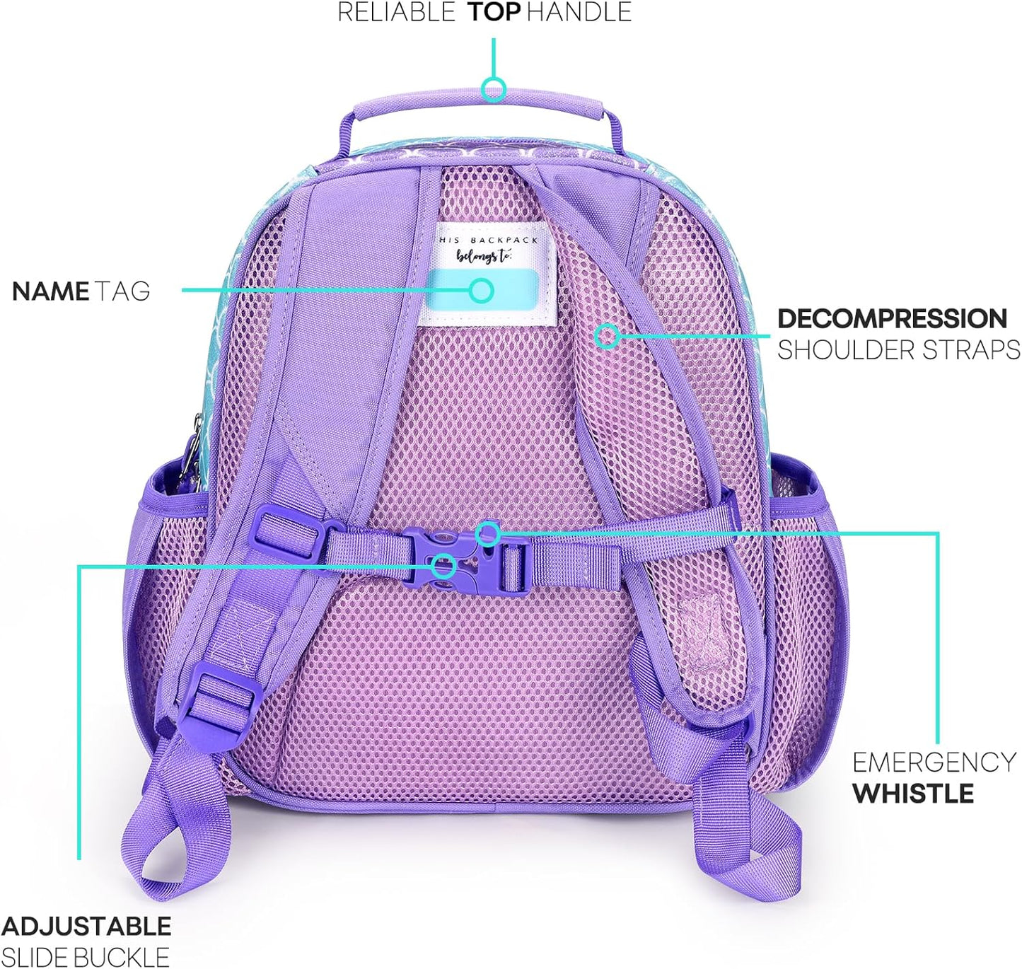 mibasies Toddler Backpack for Girls 2-4: Glitter Kids Backpacks for Girls - Preschool Kindergarten Backpack - Fish Scale Purple