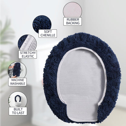 Microfiber Elongated Toilet Seat Cover 19.5"x 15" Machine Washable Solid Toilet Lid Cover Adjustable Rubber Backing Fits Most 18-19.5" L x 14-16" W Elongated Toilet Seat