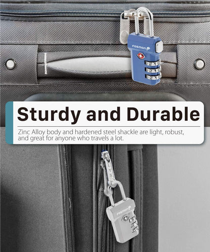 Fosmon TSA Approved Luggage Locks, Suitcase Travel Lock with Push Release Button, 3 Digit Combination Padlock for Gym Locker, Backpack Zipper- 4 Pack