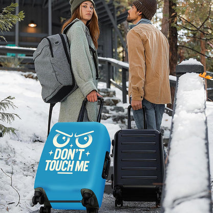 ANNA QUEEN Funny “Don’t Touch Me” Luggage Cover, Bold Blue Suitcase Protector with Angry Eyes Design, Stretchable, Washable Travel Cover for 32-34 Inch Luggage