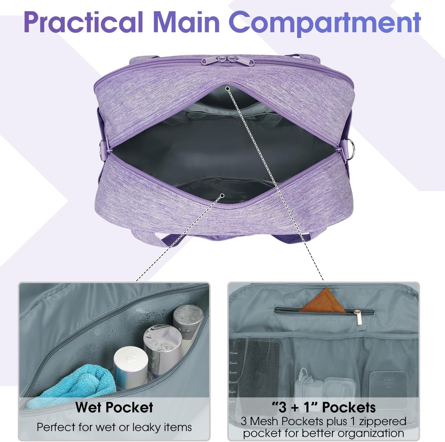 Narwey 18" Carry on Bag with Laptop Compartment 14 Inch Travel Duffel Bag for Spirit Airlines Personal Item Bag Overnight Weekender Bag with Wet Pocket for Women and Men (Purple)