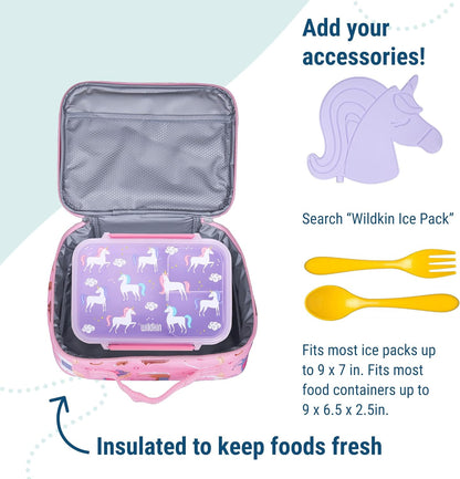 Wildkin Kids Insulated Lunch Box – Durable and Reusable for School & Travel - Horses in Pink