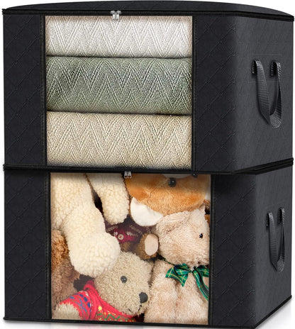 Fab totes 4 Pack Clothes Storage, Foldable Thick Fabric Blanket Storage Bags, Containers for Organizing Bedroom, Closet, Clothing, Comforter,Closet Organization with Handle,Black