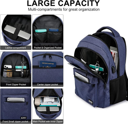 School Backpack for Teen Boys, 17.3 Inch Laptop, USB Charging Port, Anti-Theft & Water-Resistant College Bookbag, Durable Student Backpack for High School and University, Blue