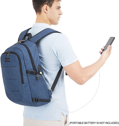 Tzowla Business Laptop Backpack Anti-Theft Backpack with USB Charging Port and Lock 17.3 Inch Computer Backpacks for Women Men, Casual Hiking Travel Daypack (Blue)