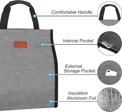 Lunch Bags for Women Insulated Reusable Lunch Tote with Internal Pocket, Lunch Tote bag for Work (Grey)