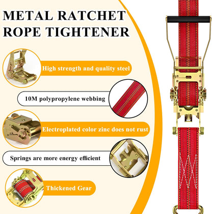 4Pack Heavy Duty Ratchet Straps, 2” 32Ft Ratchet Tie Down Strap, Tie Down Ratcheting with Double J Hook, 4000 LB Break Strength Cargo Straps Ratcheting for Moving Cargo, Lawn Equipment and Motorcycles