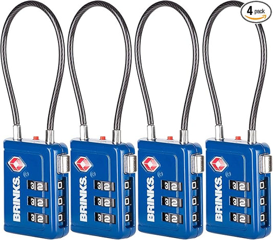 Brinks TSA Accepted Indicator Luggage Lock, Blue - Ressetable Combination, 2.5 inch Long Shackle, New More Secure TSA008 Key, 4 Pack