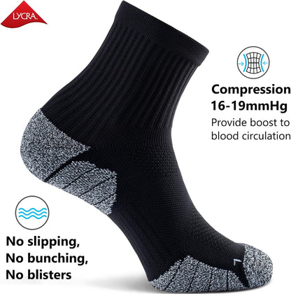 CWVLC Cushioned Compression Sport Quarter Socks for Men Women Youth