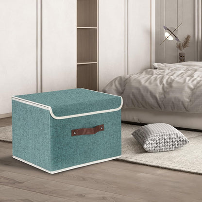 TYEERS Collapsible Storage Boxes, Washable Fabric Storage Bins with Lids, 14.9x9.8x9.8 inches, 2 Pack, Aqua Deep