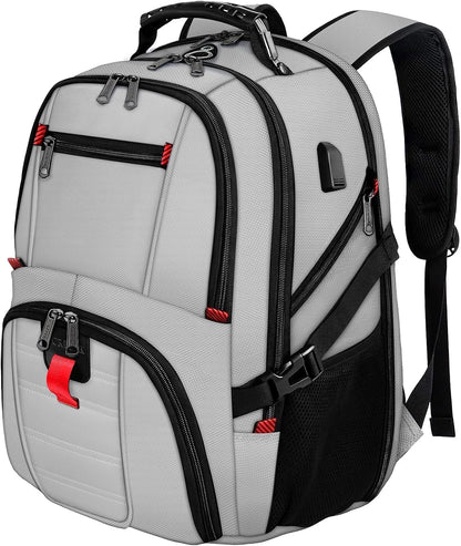YOREPEK Travel Backpack, Extra Large 50L Laptop Backpacks for Men Women, Water Resistant College Backpack Airline Approved Business Work Bag with USB Charging Port Fits 17 Inch Computers, Light Grey
