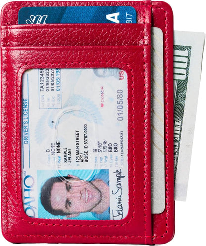 KARAKORAM Vertical Handcrafted Premium Leather Front Pocket Credit Card Holder with RIFD Protection | Artisan Made Slim Leather Wallet | Finger Glide Slots for Cards and ID (Summit Sunset Red)