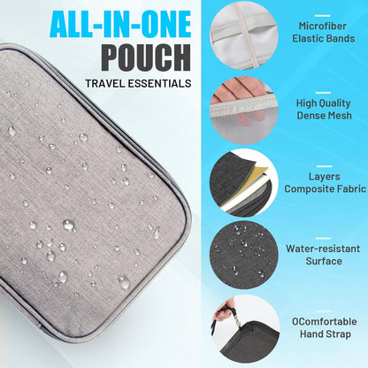 Travel Cable Organizer Bag, Electronics Organizer Tech Pouch with Double Layers for Cords, Chargers, Phone, Earphones, USBs, SD Cards - Travel Essentials Portable Waterproof Tech Pouch