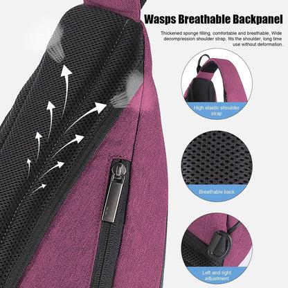 mixi Sling Bag Men Backpack Unisex One Shoulder Bag Hiking Travel Backpack Crossbody with USB Port for Men Women Versatile Casual Daypack-17 inch,Purple