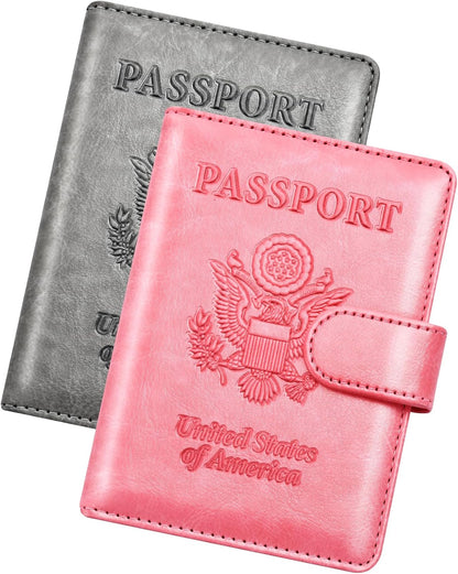 Herain Passport Holder for Travel Cruise Essentials, 2 Pcs Passport Cover Wallet Case Women Men Family, RFID Passports Book Card Holders Travel Accessorie Gifts Must Haves