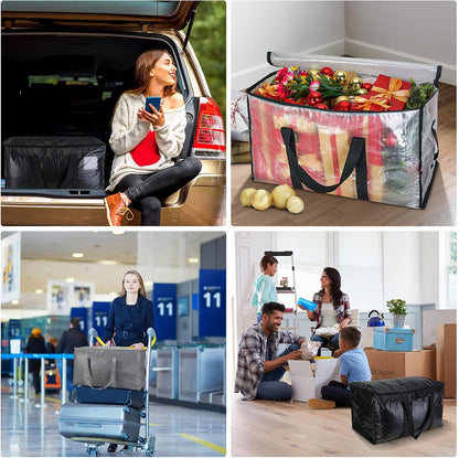BALEINE 4-Pack Oversized Moving Bags with Reinforced Handles, Heavy-Duty Storage Tote for Clothes, Moving Supplies (Winter Grey, 4-Pack)