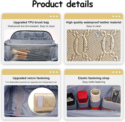 BOYATU Travel Makeup Bag for Women: Cosmetic Organizer Bag with Compartments - Leather Make up Bags Set of 3 (Gold Yellow)