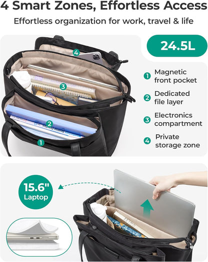 BAGSMART Tote Bag for Women with Compartments, Work Tote Bag with Zipper Women Purse Crossbody Shoulder Handbag with Strap