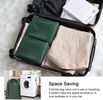 Polecasa Heavy Duty Large Laundry Bag with 130gsm Tear Resistant Fabric and Handles, Easy to Carry Durable Dirty Clothes Drawstring Bag, Perfect for College Dorm,Travel, 2 Pack 28”x36”,Green