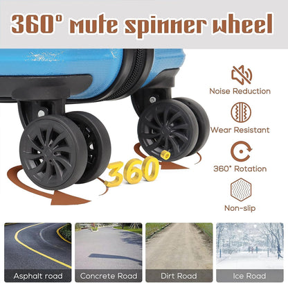 Carry on luggage 20 In suitcase with Spinner Wheels ABS & PC Hardside Luggage（Skyblue）