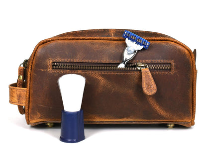 10" Premium Leather Toiletry Travel Pouch With Waterproof Lining | King-Size Handcrafted Vintage Dopp - Kit ~ Gift for Father's Day By Aaron Leather Goods (Copper)