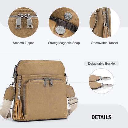 Crossbody Purse for Women,Lightweight Medium Crossbody Bag Soft Leather Women's Shoulder Handbags with Tassel