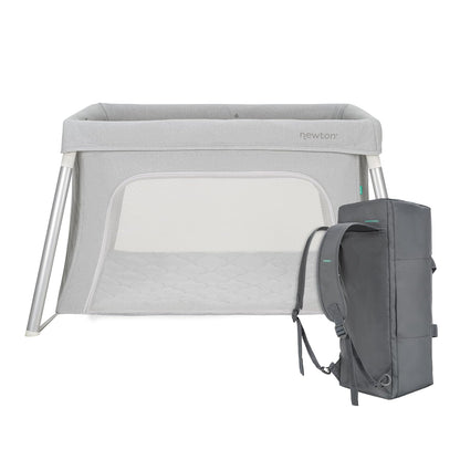 Newton Baby Compact Travel Crib & Play Yard | Breathable & Washable Mattress, Foldable Carry-On Size, Backpack Straps, Gray, Newton Bassinet Attachment NOT Compatible