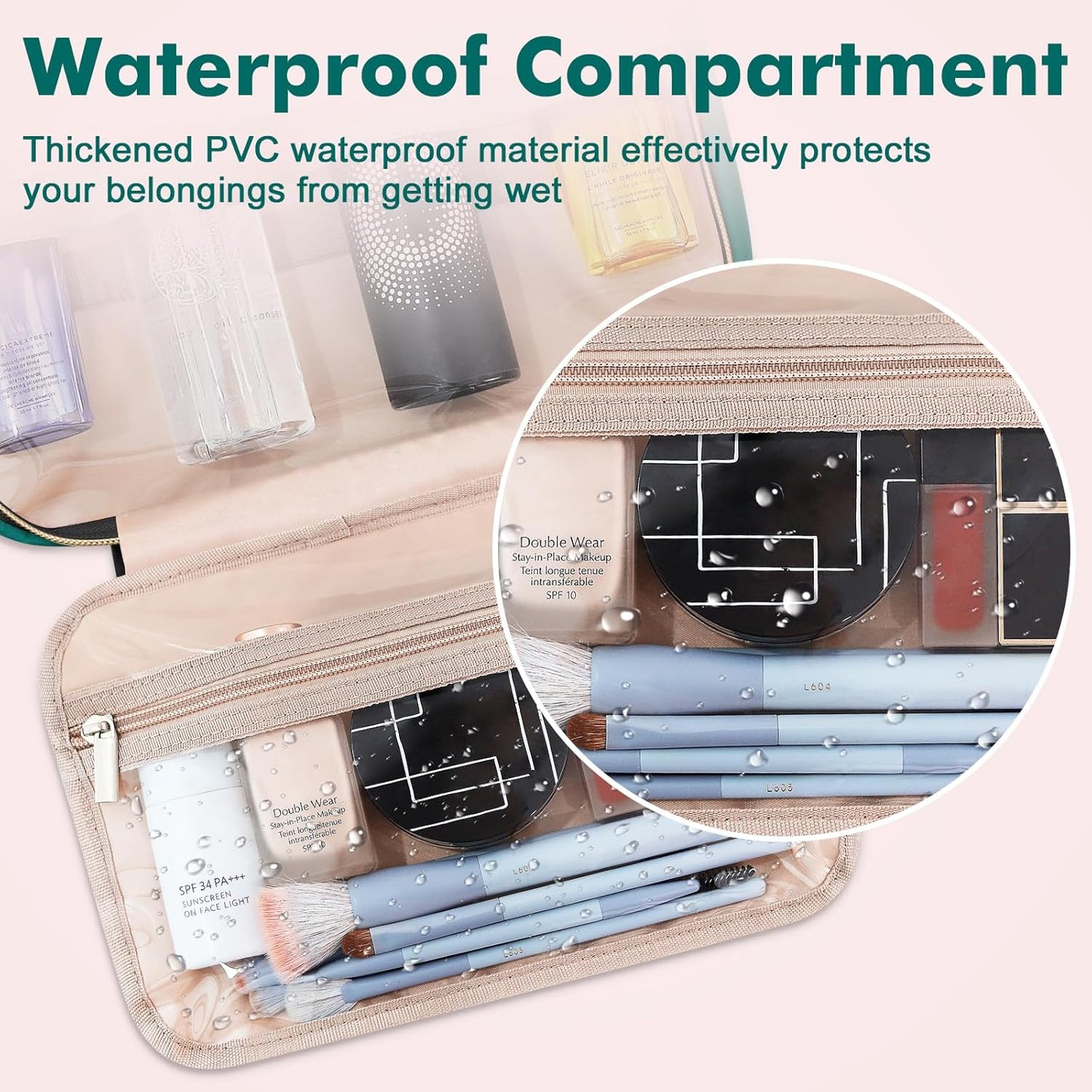 Wedama Toiletry Bag for Women, Medium Cosmetic Travel Bag, Hanging Toiletry Bag for Bathroom, Thickened PVC Waterproof Makeup Bag, Toiletries Bag for Travel Trips and Camping, Turquoise Green