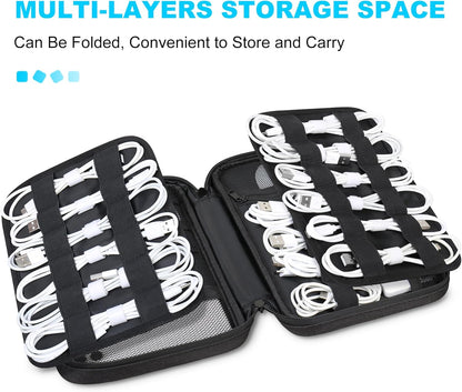 Lacdo Cord Organizer Travel, Cable Organizer Bag Case, Portable Electronics Organizer Travel Case, 6 Layer Large Capacity Charging Cords Storage organizer for Cables, SD Card, Travel Essentials, Black