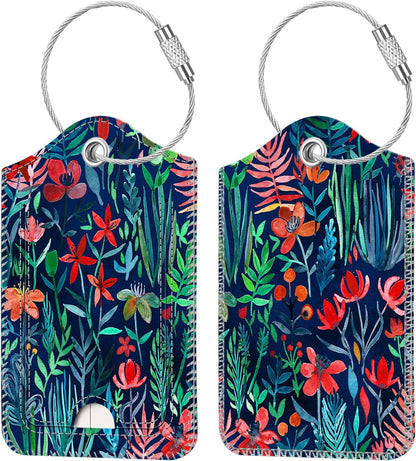 Fintie Luggage Tags, Privacy Cover ID Label with Stainless Steel Loop and Address Card for Travel Bag Suitcase - Jungle Night (2 Piece)