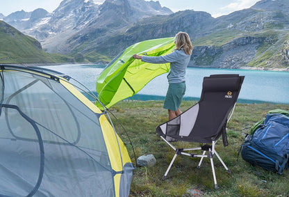 Nice C Ultralight High Back Folding Camping Chair, Backpacking Chair, Compact & Heavy Duty Outdoor, Travel, Picnic, Festival with 2 Side Pockets, Pillow &Carry Bag (Set of 2 Black)