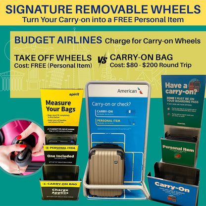 Take OFF Luggage 18 inch Hardshell Carry On Suitcase that Converts into Underseater Luggage with Removable Spinner Wheels for Airline Personal Item Use Requirements, 18 x 14 x 8 Inches - Black