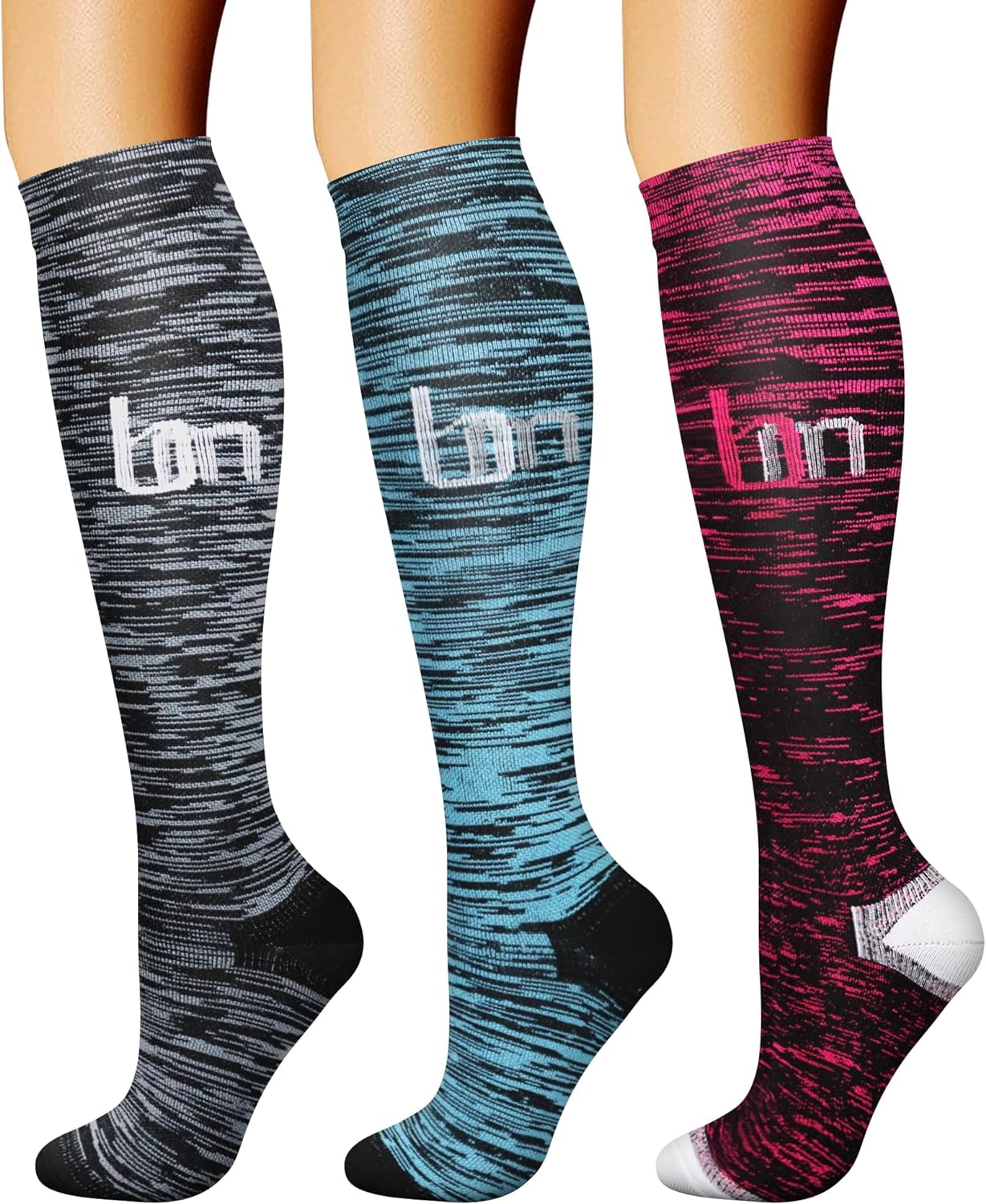 CHARMKING Compression Socks for Women & Men Circulation (3 Pairs) 15-20 mmHg is Best Support for Athletic Running Cycling