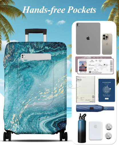 Slohif Luggage Cover for Suitcase Tsa Approved Protector - Luggage Sleeve Large Suit Case Cover Travel Stretch Baggage Case Protective Washable Fit 24-27 Inch Sea Wave M