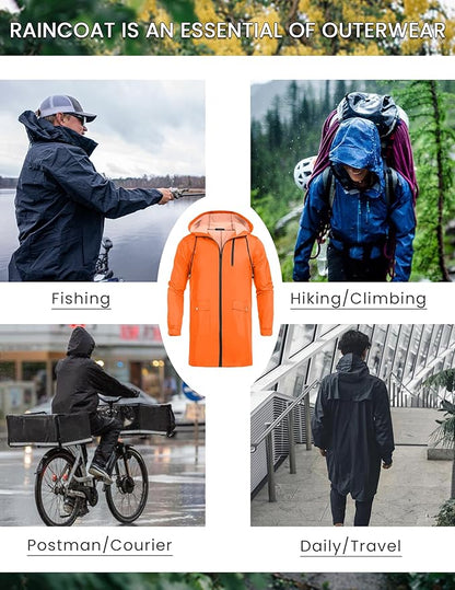 COOFANDY Men's Long Raincoat Ligtweight Rain Jacket Waterproof Outdoor Jackets with Hood