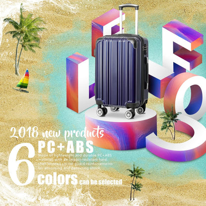 Coolife Luggage Expandable(only 28") Suitcase PC+ABS Spinner 20in 24in 28in Carry on (navy new, M(24in))
