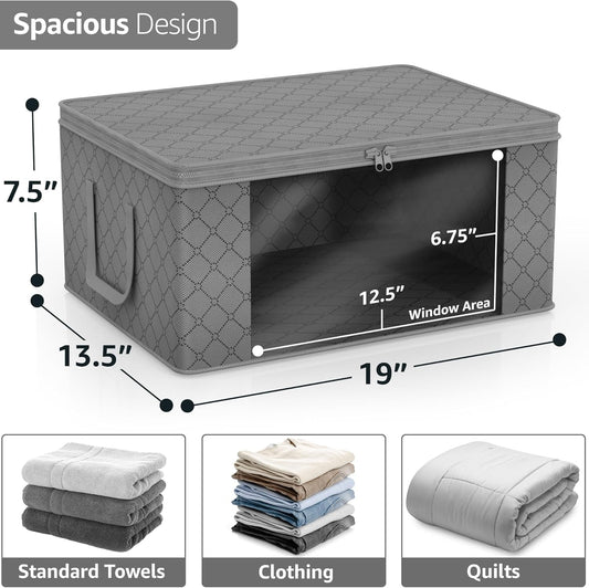 Sorbus Medium Clothes Storage Bags - Foldable Blanket Storage Bins for Organizing Bedroom, Closet, Clothing, Comforter, Organization with Clear Window, Lids and Carry Handles - Set of 8
