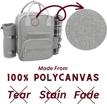 Truvelli Picnic Backpack for 4 with Blanket – 12-in-1 Insulated Picnic Basket Backpack Set with‬ Wine Holder, Cheese Board & Cutlery – Premium Picnic Back Pack for Family & Group‬ Adventures, Gray