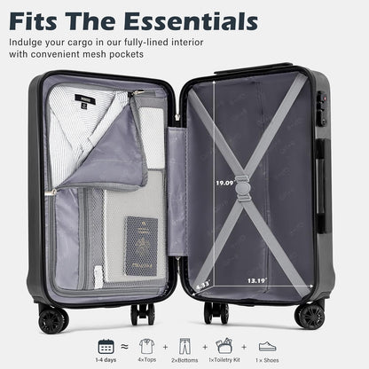 Coolife Luggage Suitcase PC+ABS with TSA Lock Spinner Carry on Hardshell Lightweight 20in 24in 28in(white, S(20in_carry on))