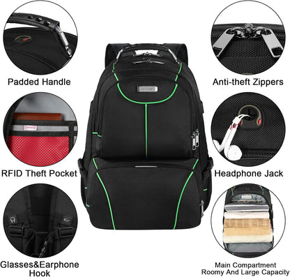 VECKUSON Laptop Backpack, 15.6 Inches, Green, Unisex, Waterproof, USB Charging Port, Insulated, TSA Approved, Anti-Theft, Durable Polyester Nylon Fabric