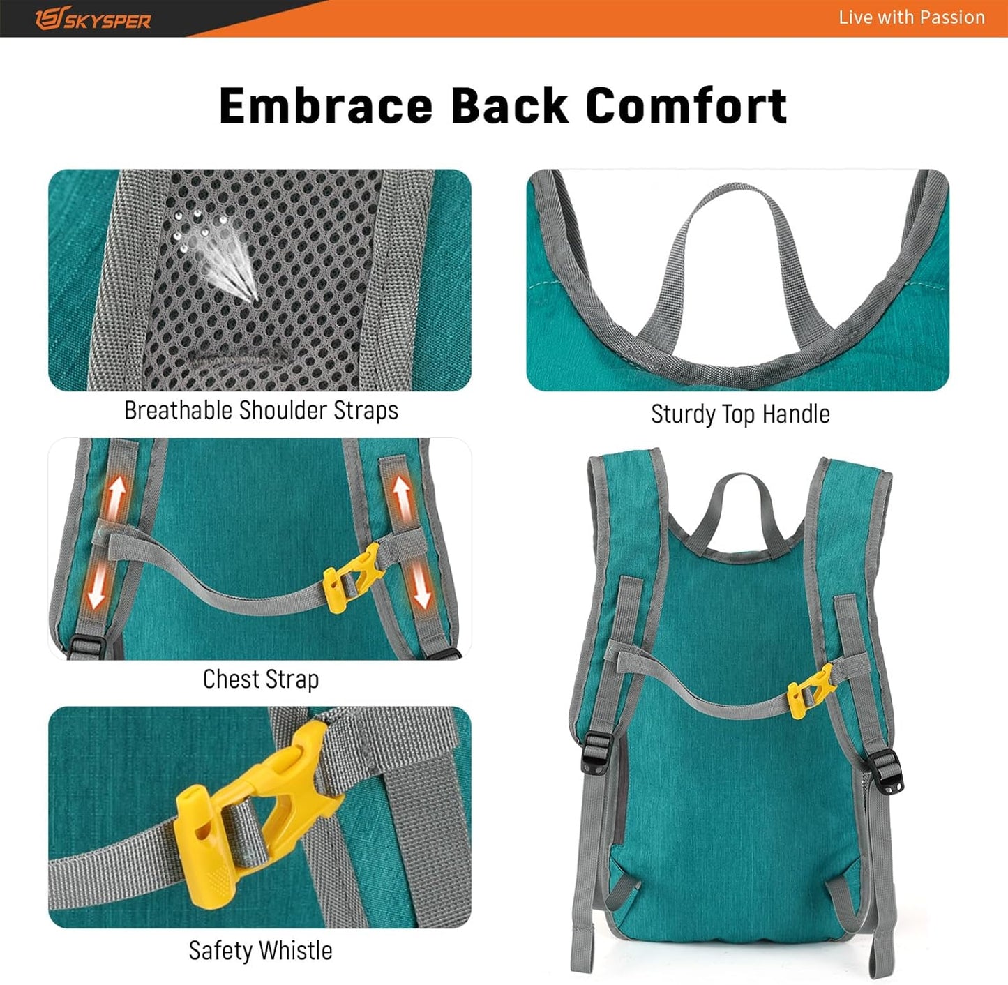 SKYSPER 15L/20L Foldable Hiking Backpack Lightweight Packable Travel Daypack with Chest Strap Small Folding Pack for Walking