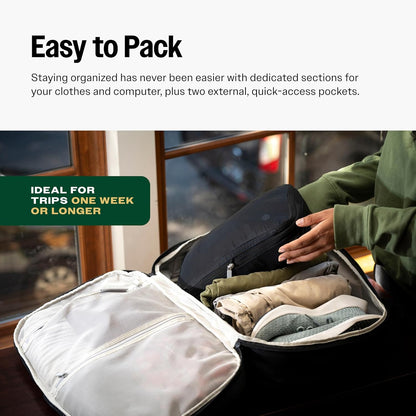 Tortuga 40L Travel Backpack Lite, Black - Large Carry-On Travel Backpack for Men and Women - Durable, Comfortable, Easy to Pack, Airline-Approved Bag with Laptop Compartment