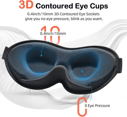 INNELO 3D Contoured Sleep Mask for Side Sleepers - 100% Light Blocking Sleeping Mask for Men & Women, Soft and No Pressure on Eyes - Airplane Blindfold, Night Eye Cover for Travel, Nap, Yoga, Black
